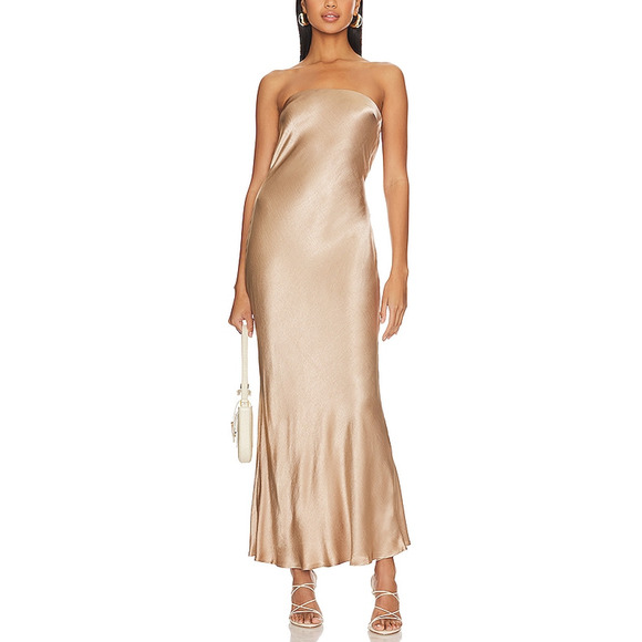 Bec + Bridge Gold Viscose Moon Dance Strapless Dress Size 10